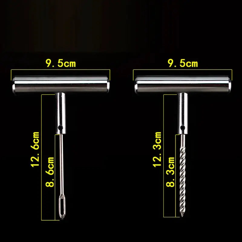 Simples Market tire repair kit with box; two T-handle puncture tools (one spiral bit) for car, motorcycle, bicycle tires
