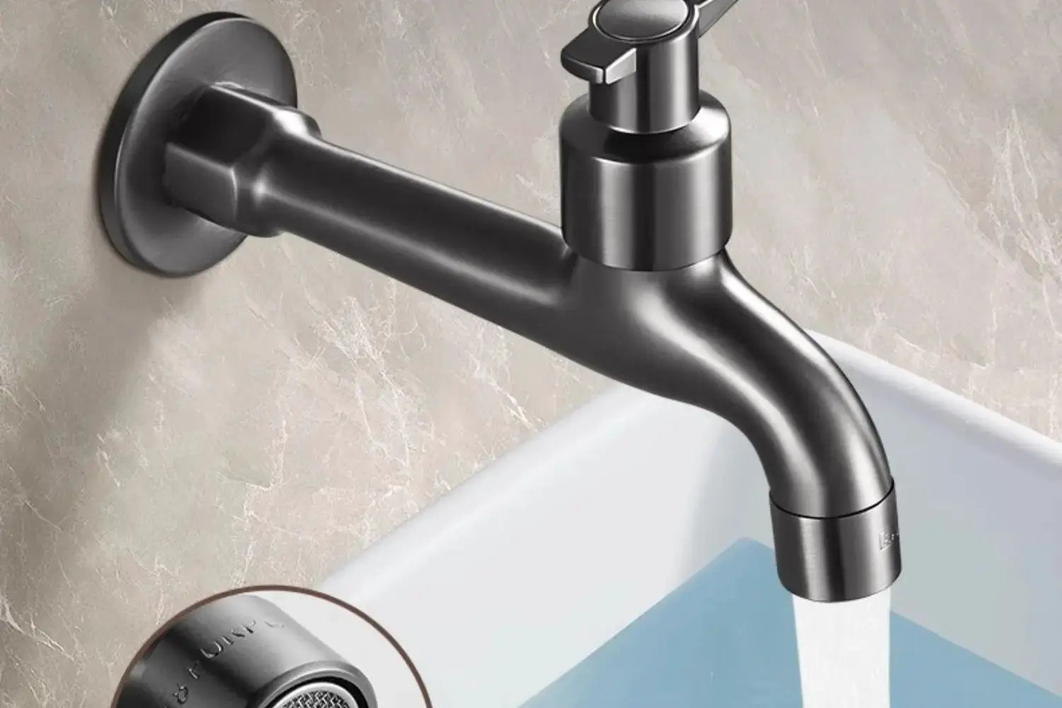 Balcony Mop Pool Faucet Simples Market wall-mounted basin faucet with gunmetal finish and single lever.