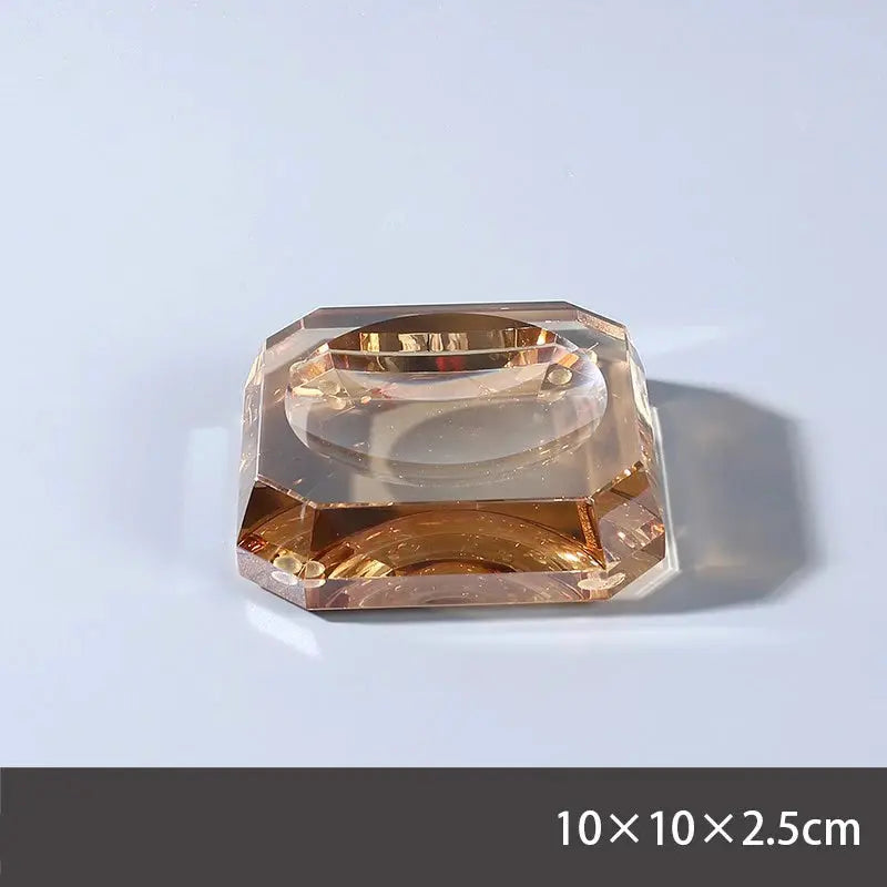 Glass lotion bottle in clear crystal with champagne tint, bathroom set item, 10x10x2.5 cm