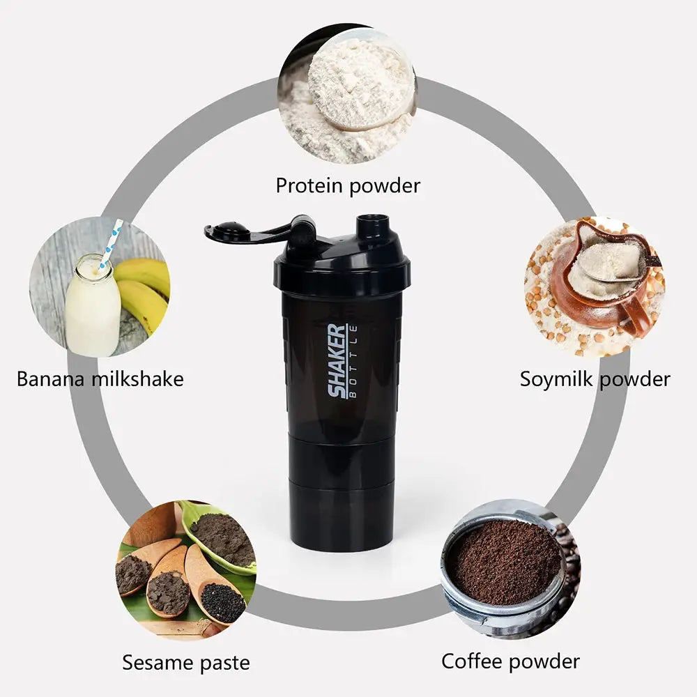 3 Layer Shaker Bottle Protein Powder Shake Cup With Multi Layer Design For Fitness And Bodybuilding