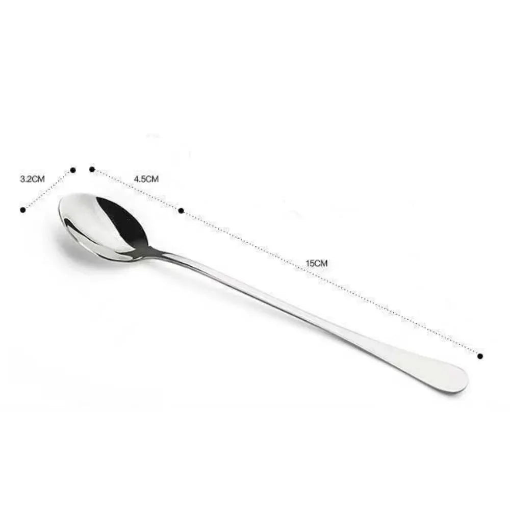Six Piece Long Handled Stainless Steel Spoon Set Coffee Ice Thickened Design Pointed Stirring Spoons With Round Tips