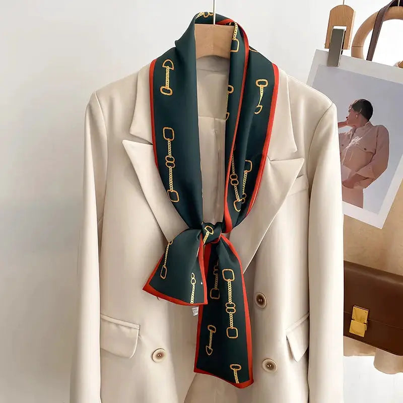 LuxeSilk Silk Feel Printed Design Scarf Versatile Long Narrow Silk Shawl For Fashionable Styles
