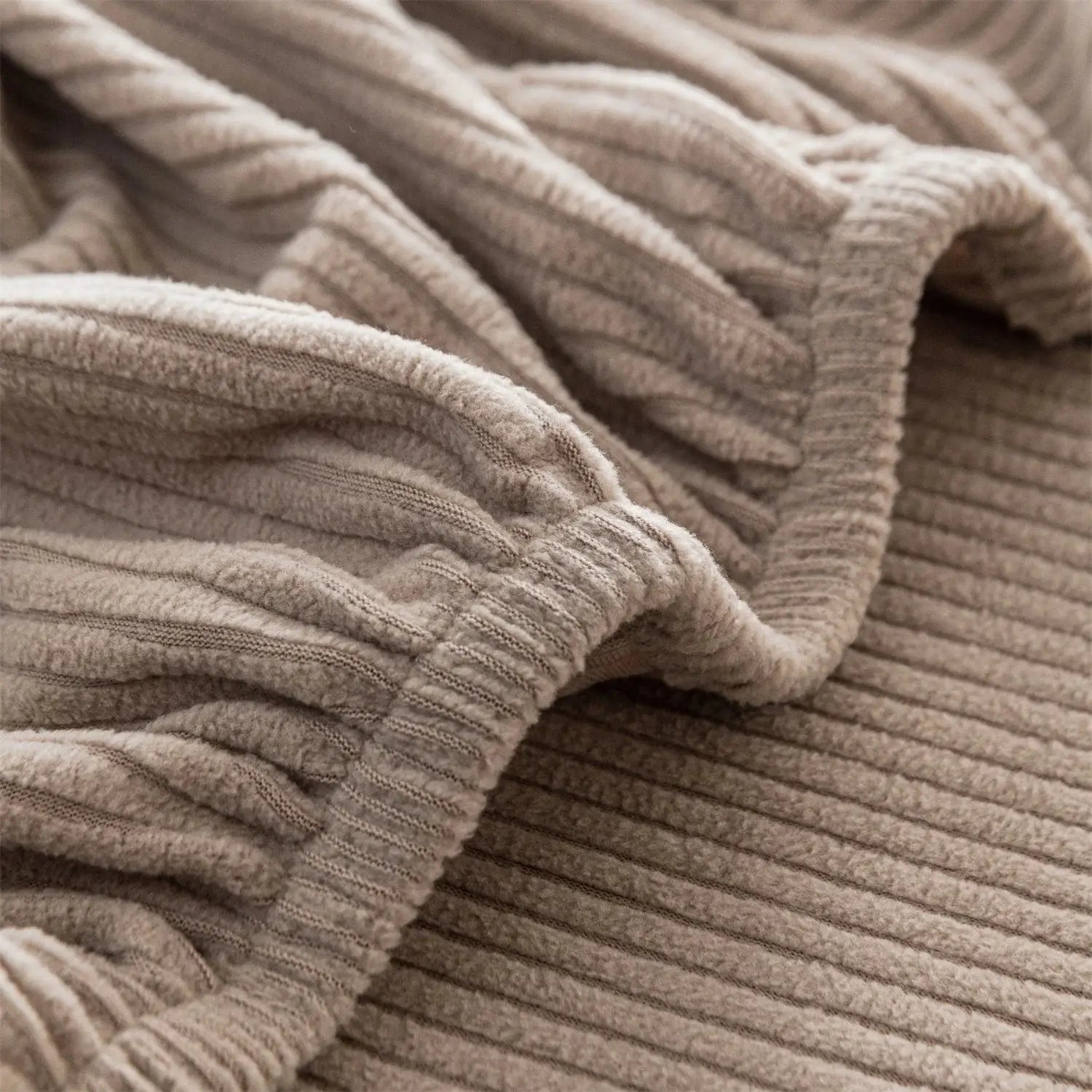 Beige ribbed corduroy-like sofa seat cushion cover with soft, thick fabric
