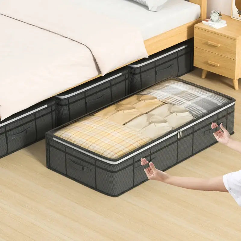 Simples Market 2-pack under-bed clothes storage bags; large dark gray foldable fabric with zipper lids and handles