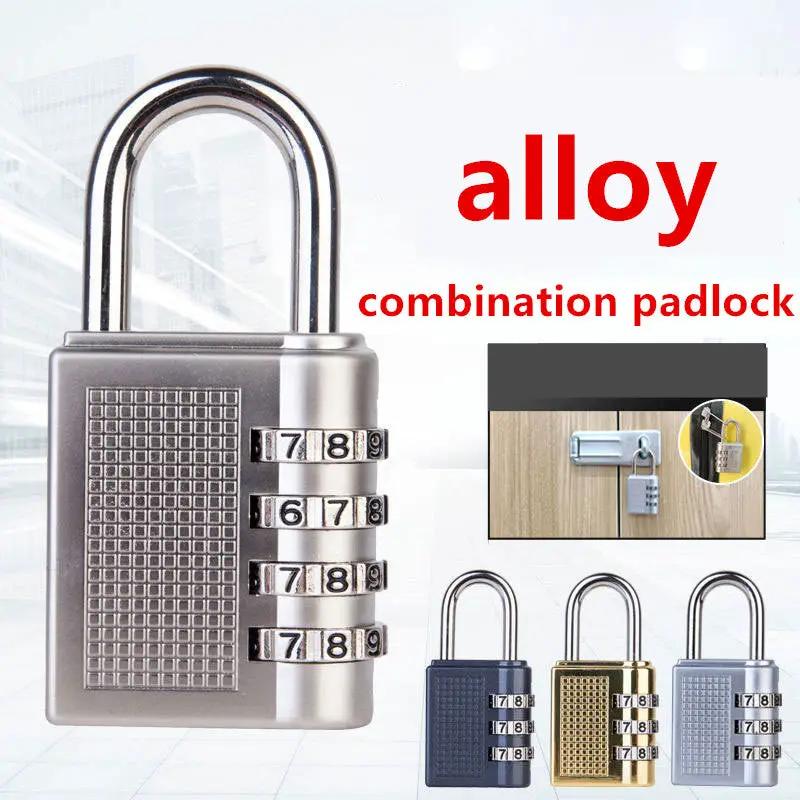 4-digit zinc alloy combination padlock set; 4 color variants for luggage security and outdoor use