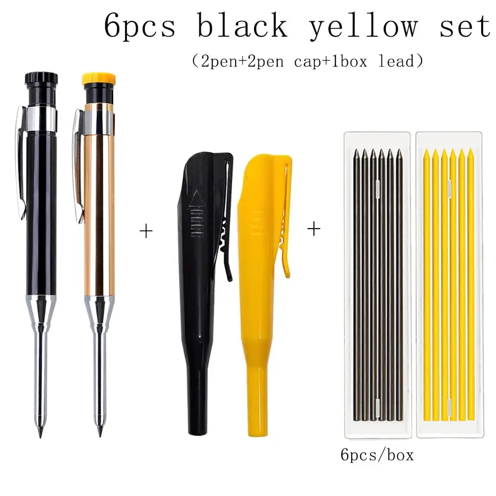 Simples Market 6pcs metal carpenter pencil set with built-in caps and sharpeners (2.8mm)