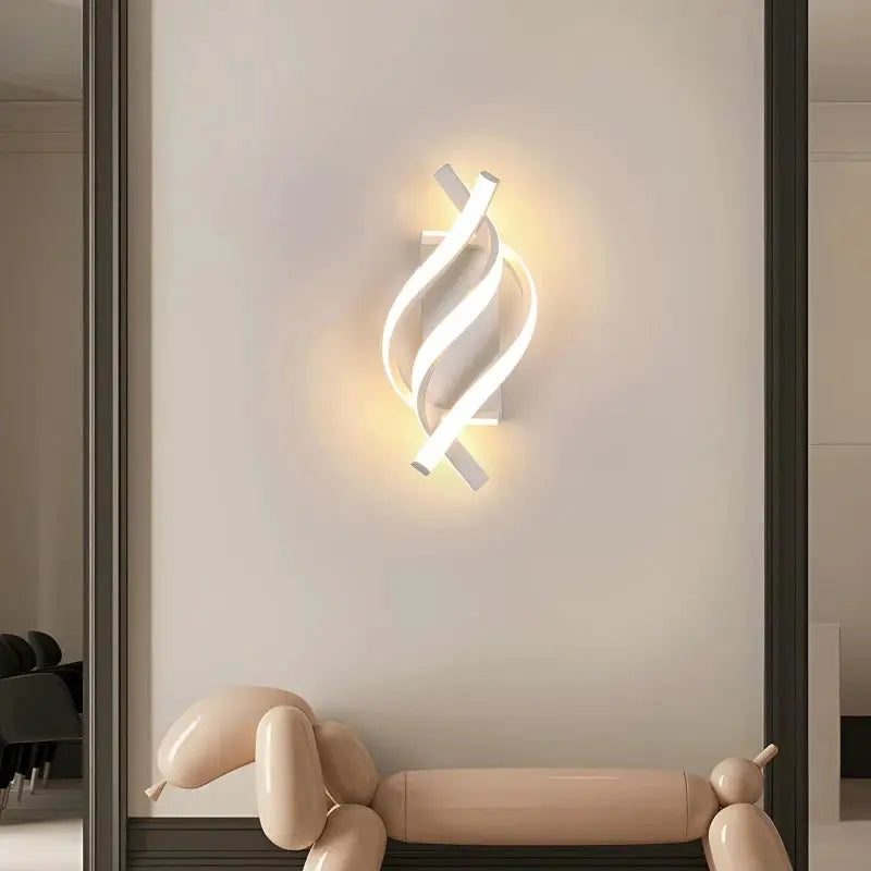 Curved spiral LED wall lamp, white finish, modern home decor fixture