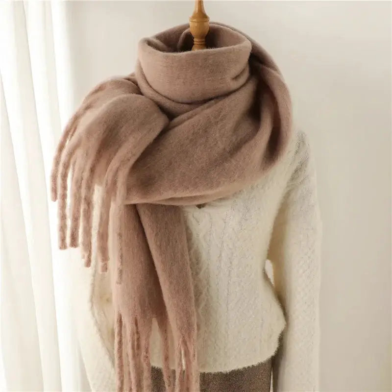 Luxurious Faux Cashmere Winter Scarf for Women Thick Soft Warm Wrap with Tassels