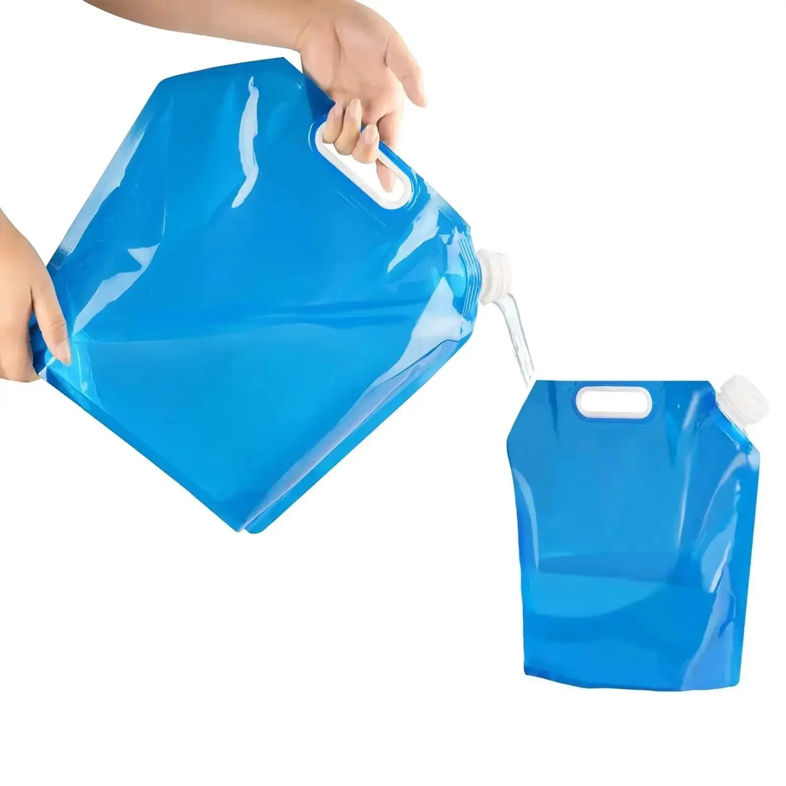 5L/10L collapsible water containers, blue, two shown with handles and pouring spouts for camping and emergencies by Simples Market