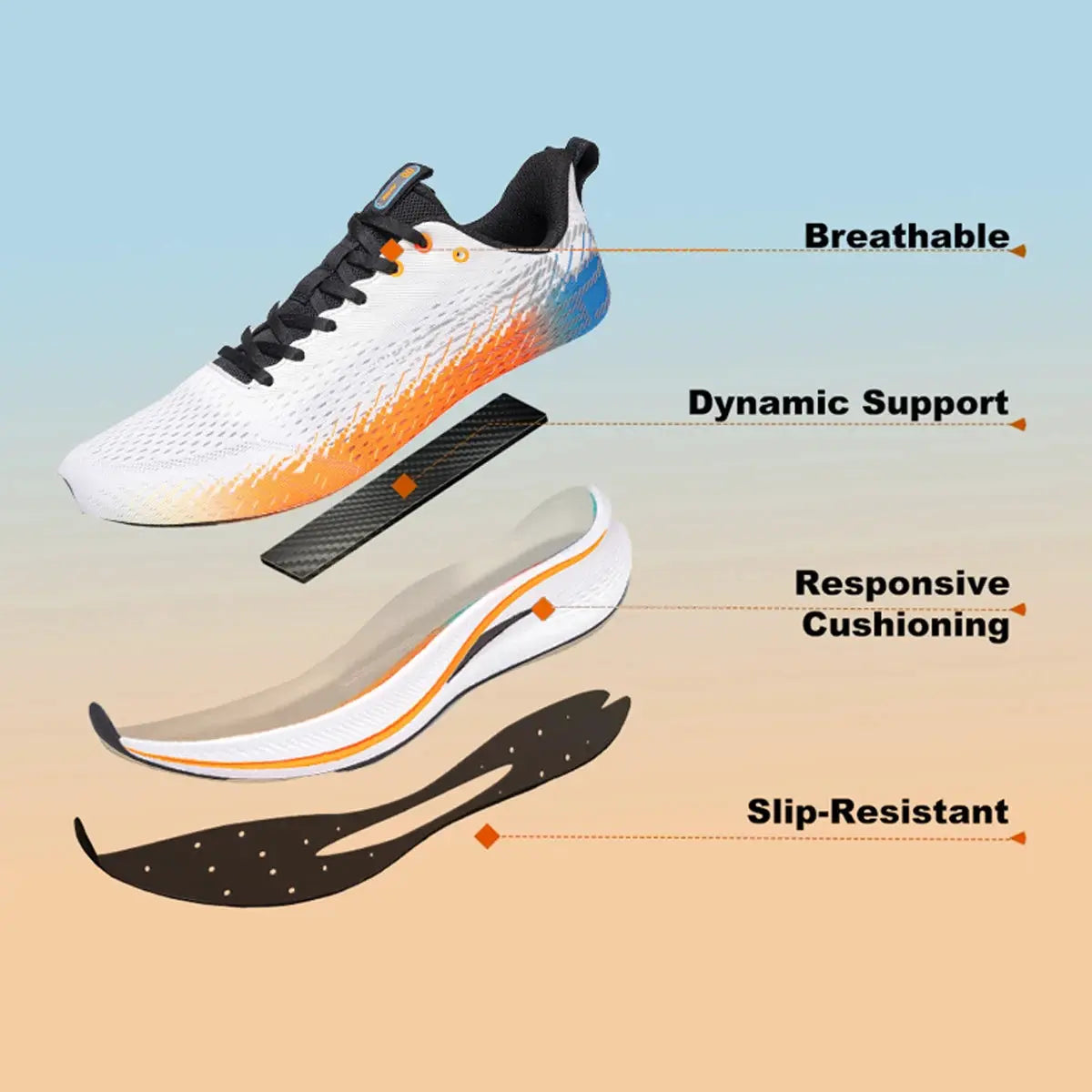 Simples Market Baasploa men's running shoes, white-orange breathable carbon-plate with cushioning