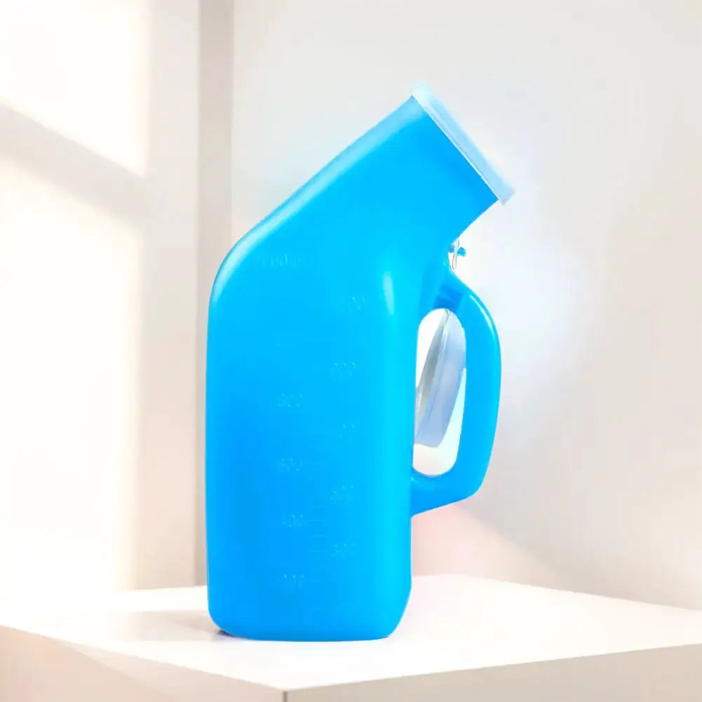 Blue 1200ml male urinal bottle with lid, thick plastic