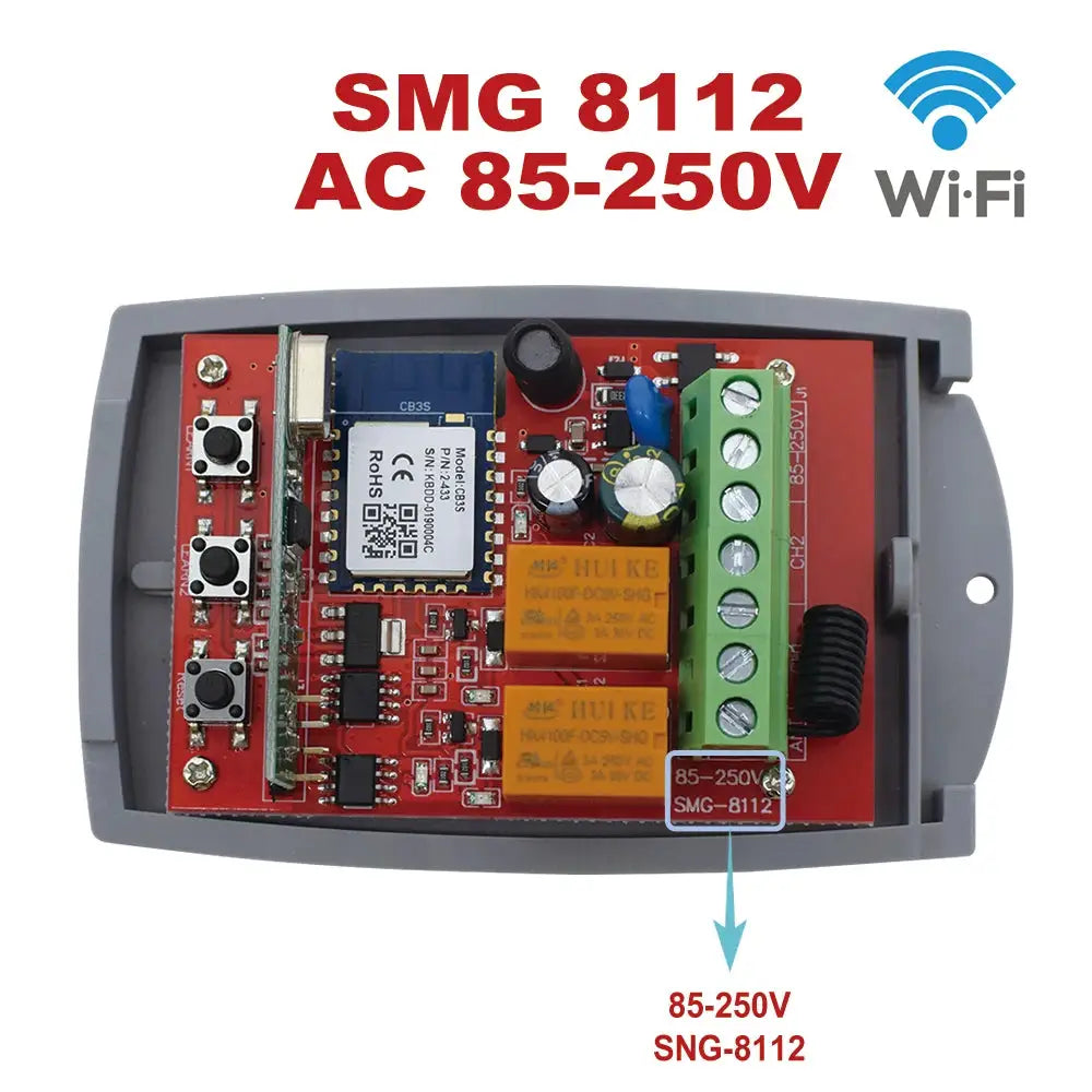 Simples Market smart WiFi 2-channel garage door controller board, 85-250V, SMG-8112