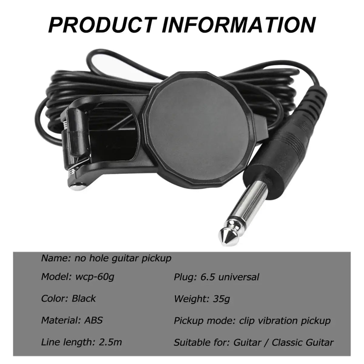 Clip On Piezo Pickup For Acoustic Guitars Mandolins Violins Ukuleles Banjos Bouzoukis With 2.5 Meter Cable