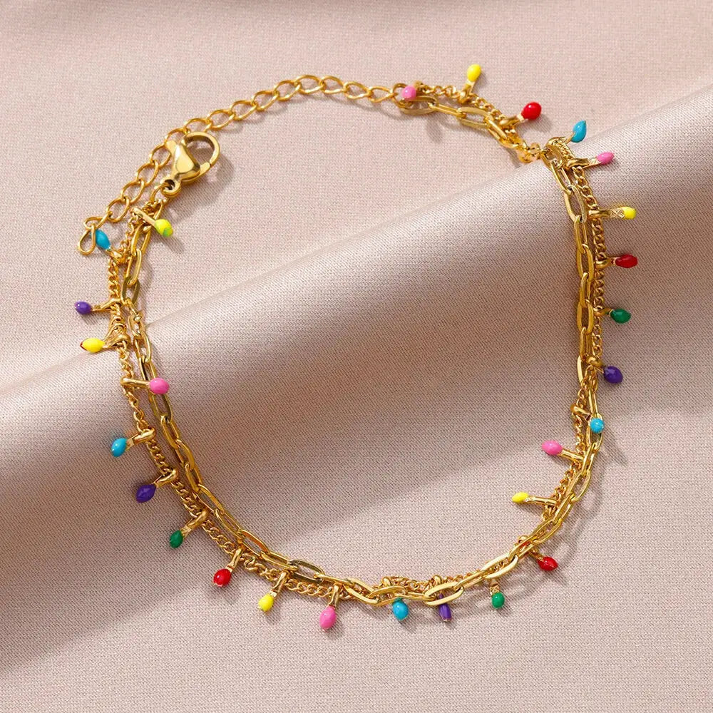 Gold Tone Stainless Steel Imitation Pearl Anklets for Women Beach Jewelry Chain Leg Bracelets Gift