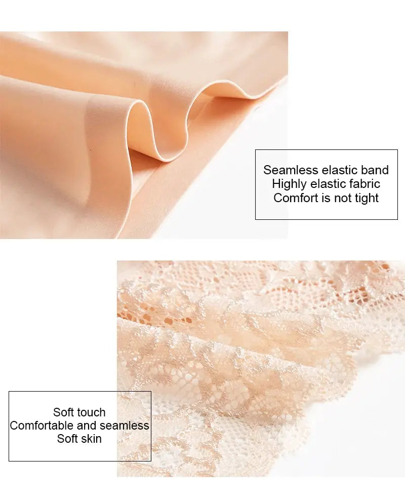 Simples Market TrowBridge 3PCS set women's peach satin lace briefs; seamless elastic band, soft touch fabric