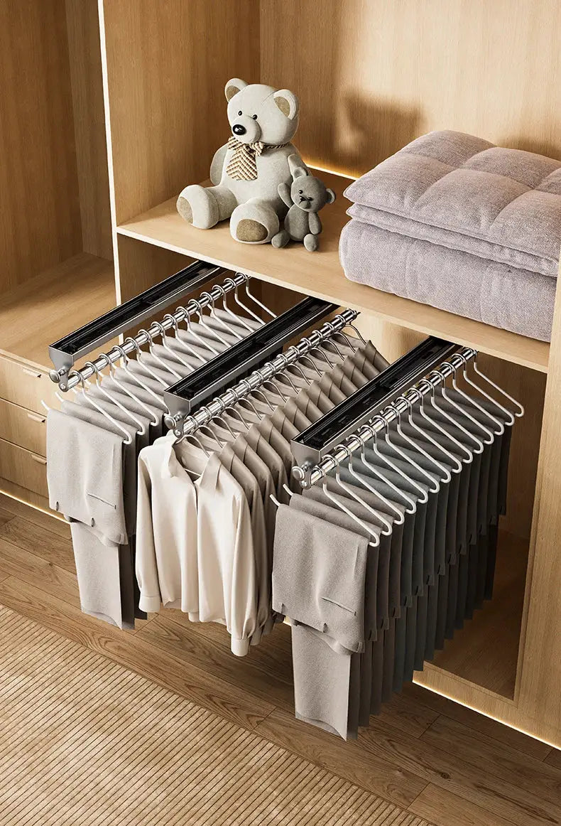 Pull-out trouser hangers wardrobe organizer with three rails by Simples Market and non-slip closet storage