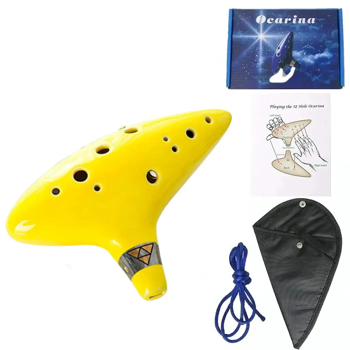 Miwayer 12 Tone Alto C Ceramic Ocarina Musical Instrument With Song Book Neck String And Cord Carry Bag Blue