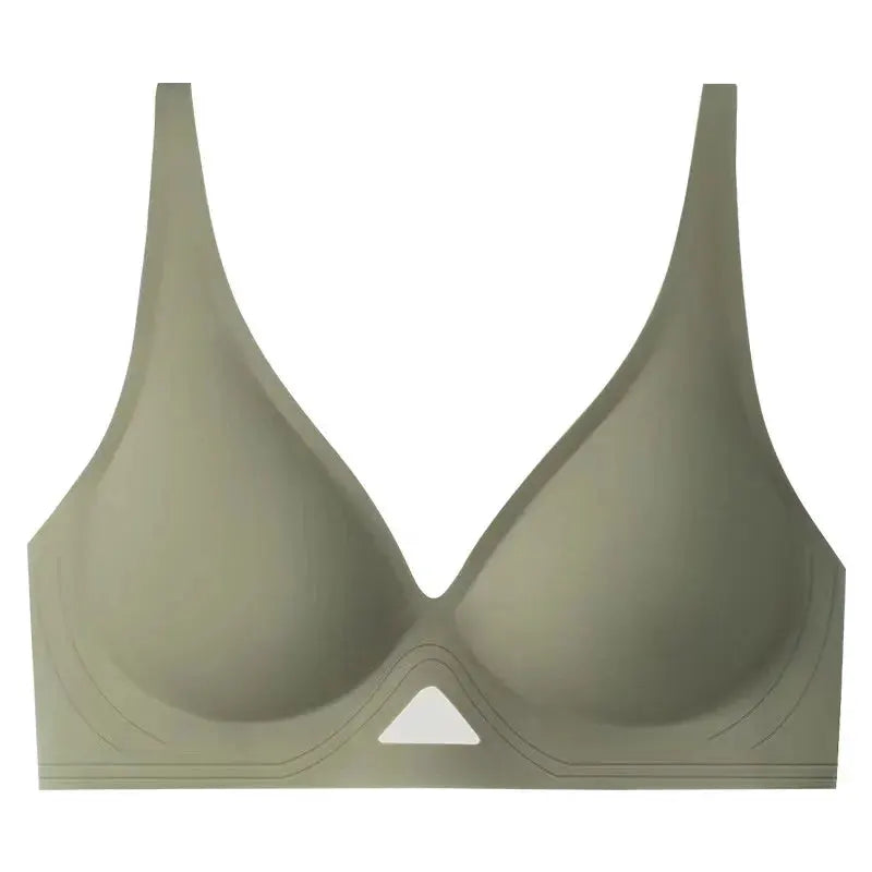 Seamless push-up bra bralette with pads in sage green, V-neck, non-wire.