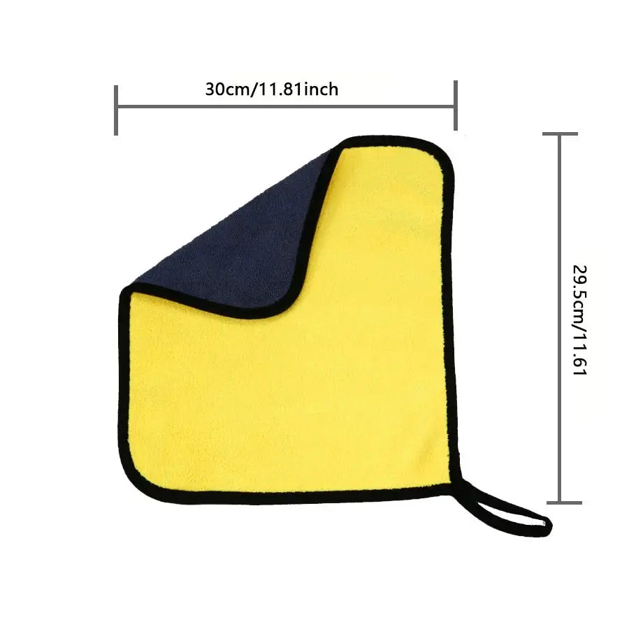 Car detailing wash mitt in yellow microfiber with black trim