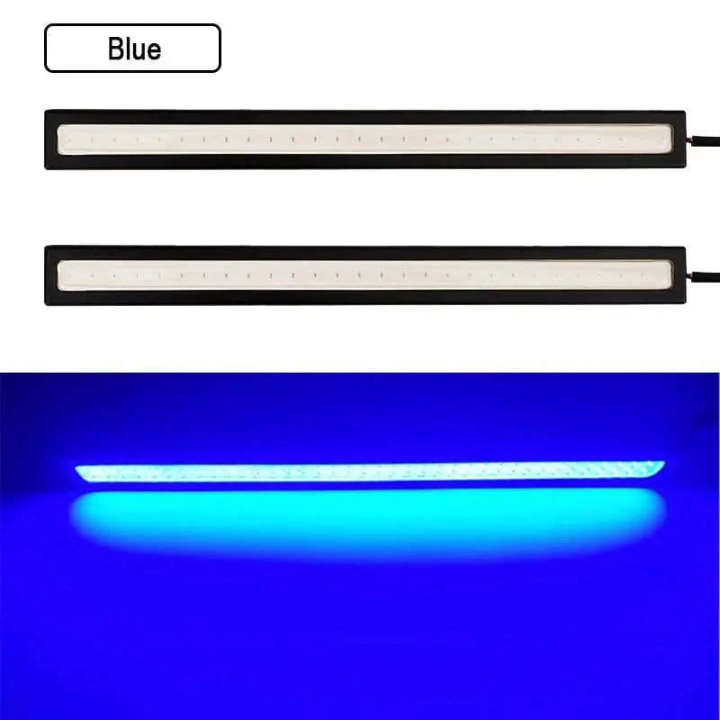 10pcs 17cm blue LED DRL strips for cars, waterproof COB LED, aluminum housing, 12V