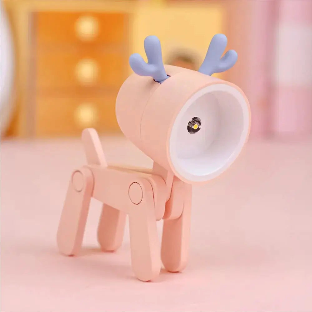 LED mini night light desk lamp in pink with blue antlers, foldable animal design by Simples Market