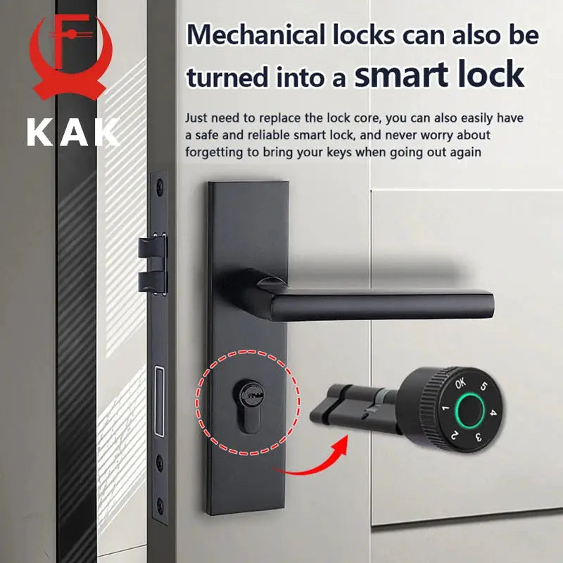 KAK smart door lock cylinder with numeric keypad, black finish