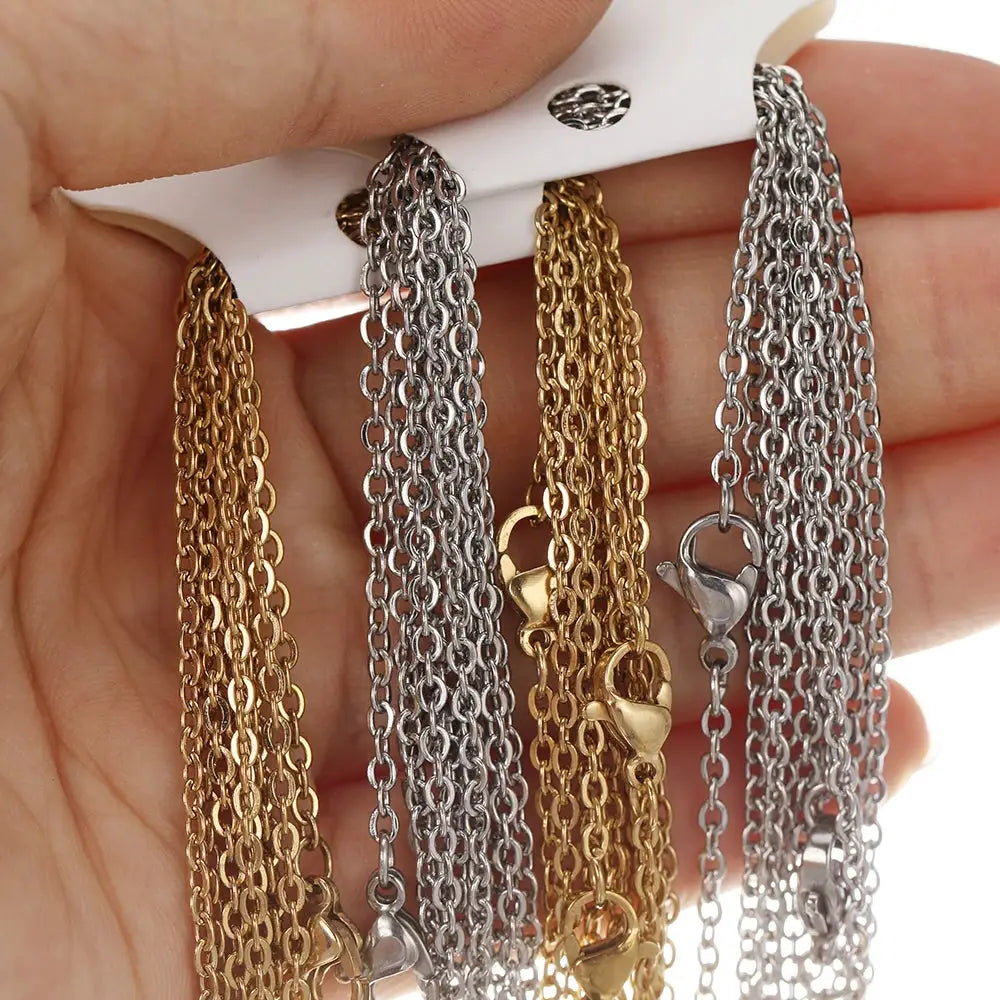 10 Pcs 50cm 2mm Gold Color Stainless Steel Link Chains Cuban Necklaces Wholesale Jewelry Making DIY Craft Supplies
