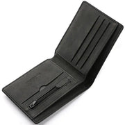 Simples Market black PU leather wallet with multiple card slots, folding design, and zip coin pocket