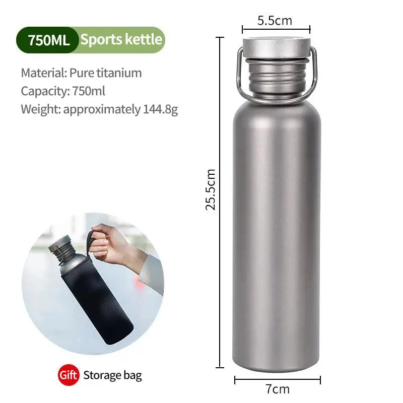 Titanium Water Bottle 600ml 750ml Outdoor Camping Hiking Cycling Sports Travel Durable Purity