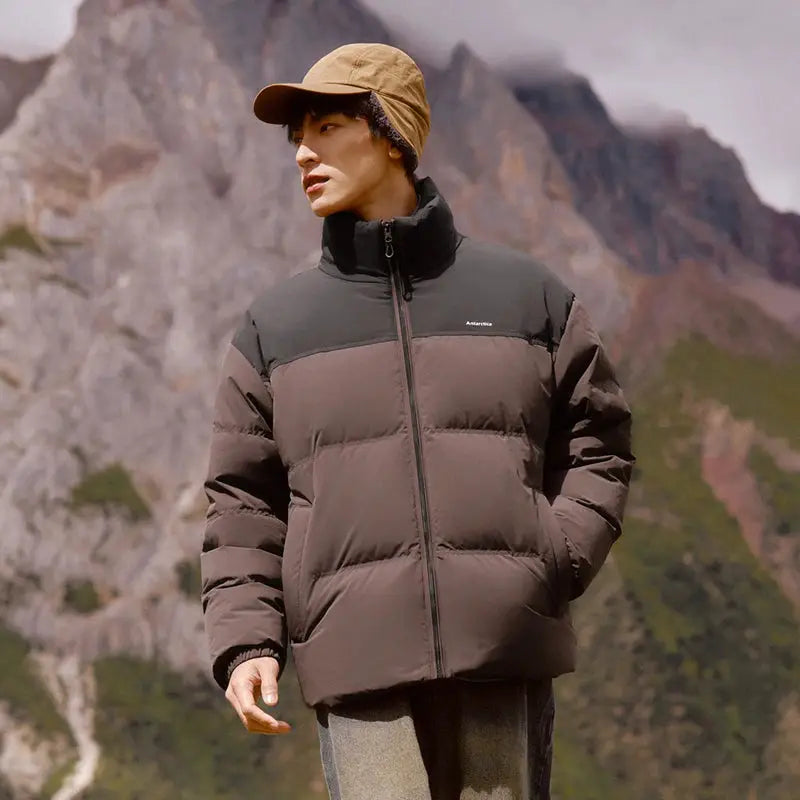 Semir down jacket, unisex two-tone brown/black puffer with high collar, windproof and waterproof outerwear