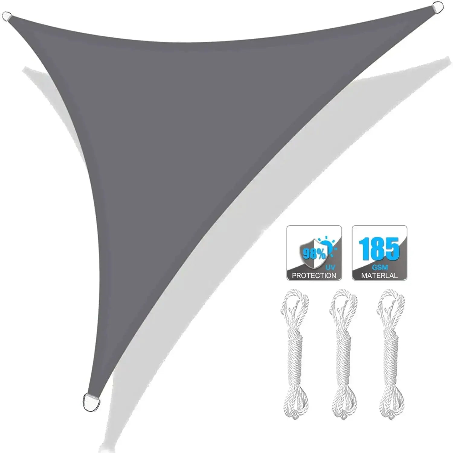 Simples Market triangle shade sail, dark gray waterproof fabric with 3 rope ties for outdoor garden patio