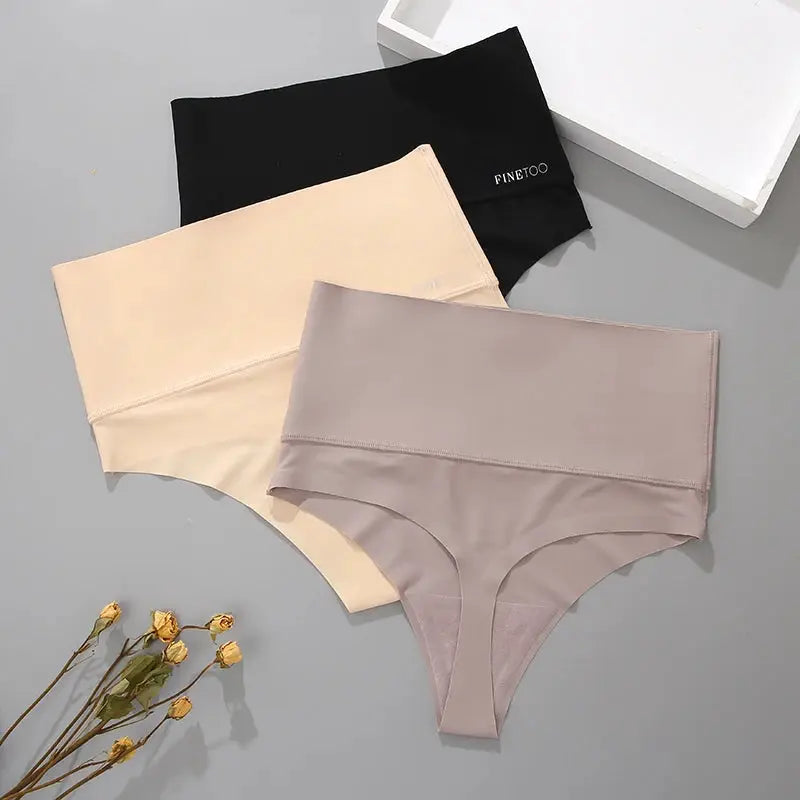 Seamless high-waist women's underwear set; four colors black, nude, beige, taupe in plus-size S-XL