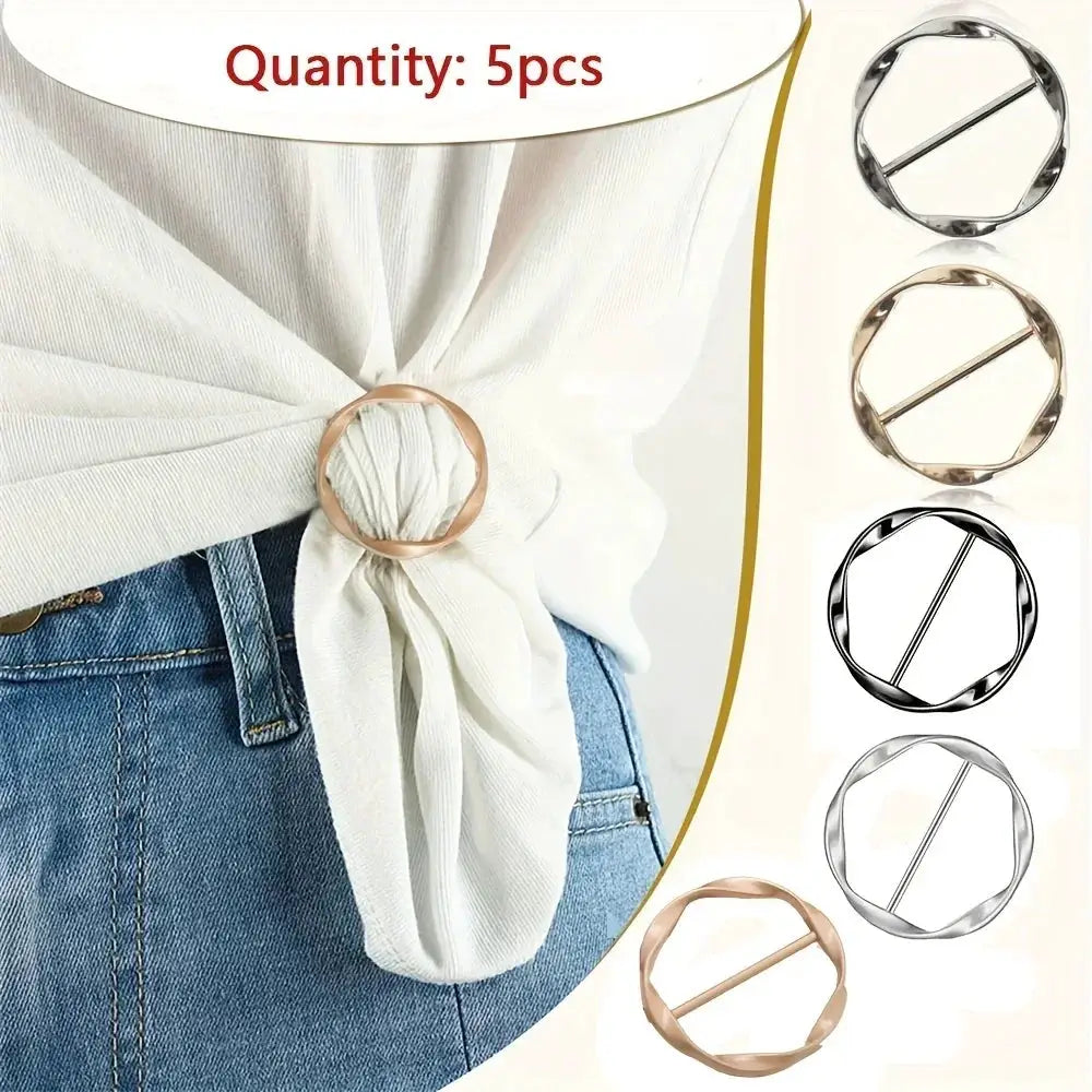 5Pcs Fashion Metal Round Clip Buckles Set For Shawls T Shirts Belts And Waist Ties