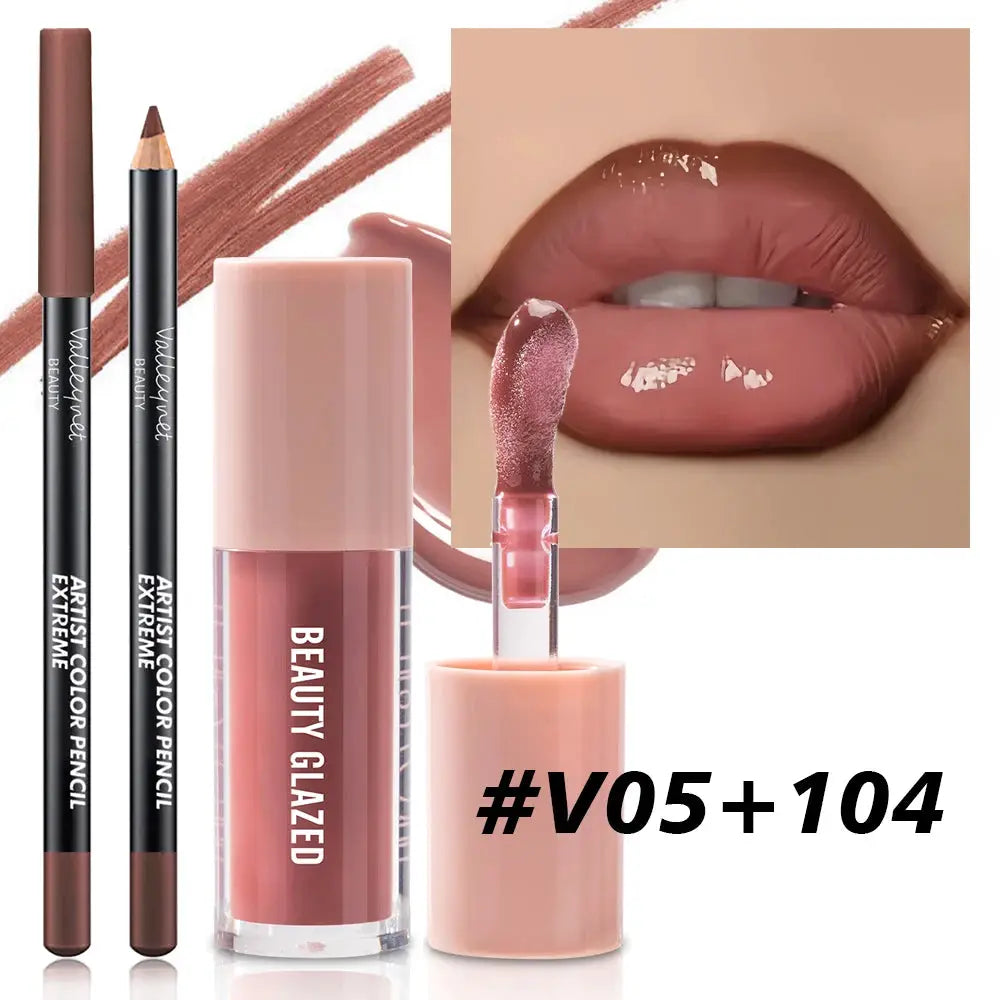 Two Piece Velvet Texture Lip Makeup Set With Matte Finish Red And Brown Shades For Moisturizing Natural Lip Look