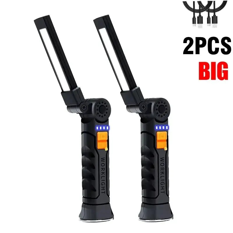 LuminaForge USB Rechargeable COB LED Flashlight Work Light with Magnetic Hook and 360 Degree Rotation