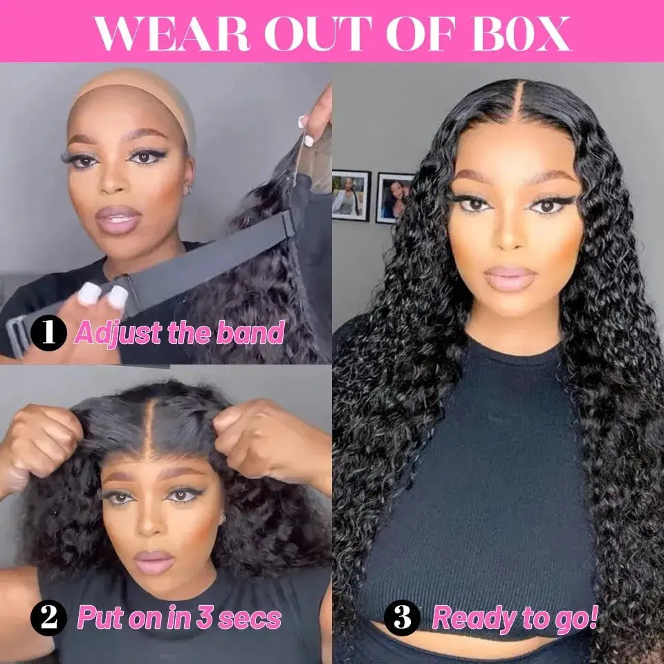 Glueless Wig Human Hair Deep Wave 13x6 HD Swiss Lace Frontal Curly Lace Front Ready To Wear Remy Pre Plucked Picku