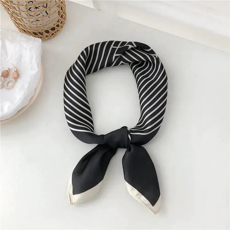 Korean Style Women Striped Brocade Square Scarf 70cm Headscarf for Everyday Wear