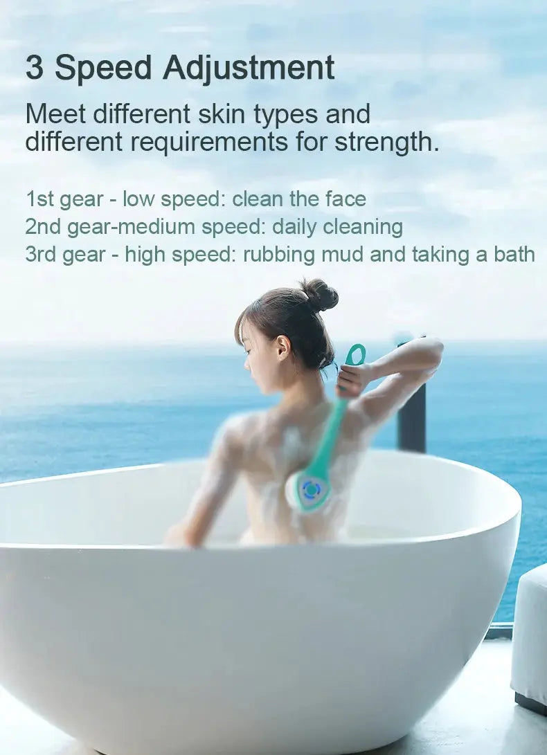 5-in-1 electric shower cleaning brush set with teal long handle and silicone head by Simples Market