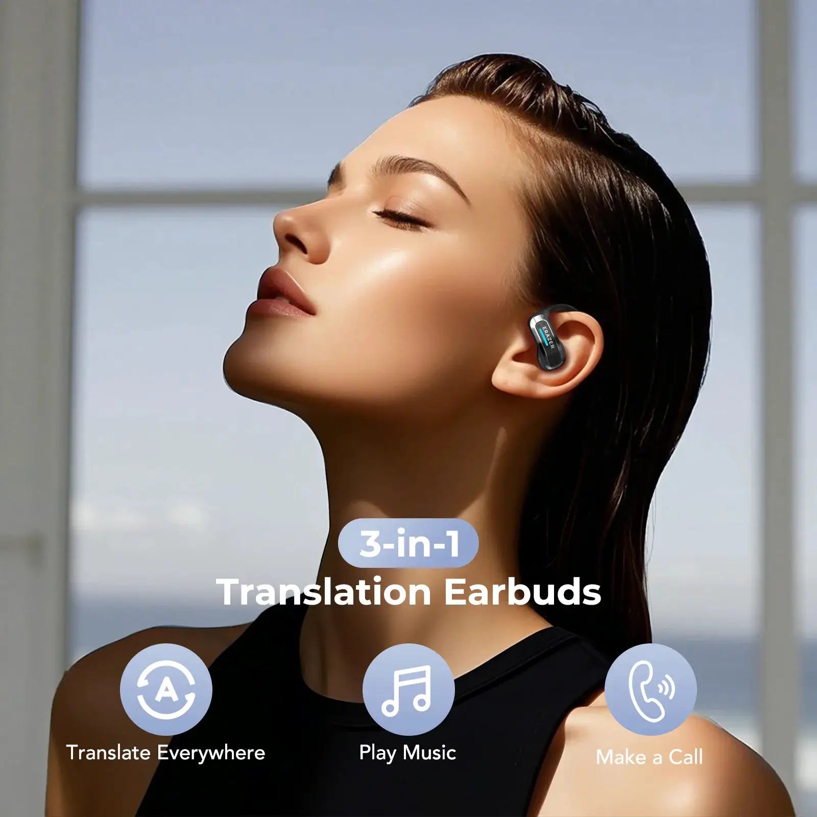 ERAZER X8 AI Translator Earbuds by Simples Market, black wireless Bluetooth 5.4 earbuds with mic