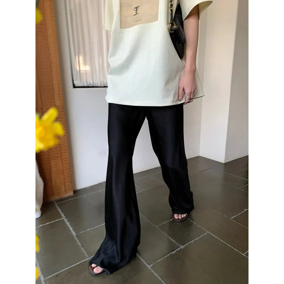 VelvetBloom Satin Wide Leg Pants With High Waist Elastic Closure For All Day Comfort And Elegant Summer Style