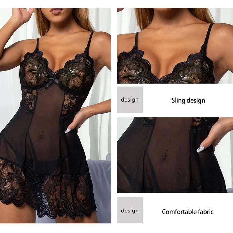 LaceLuxe Plus Size Sheer Lace Mesh Pajama Set Sleeveless Floral Sleepwear For Curves