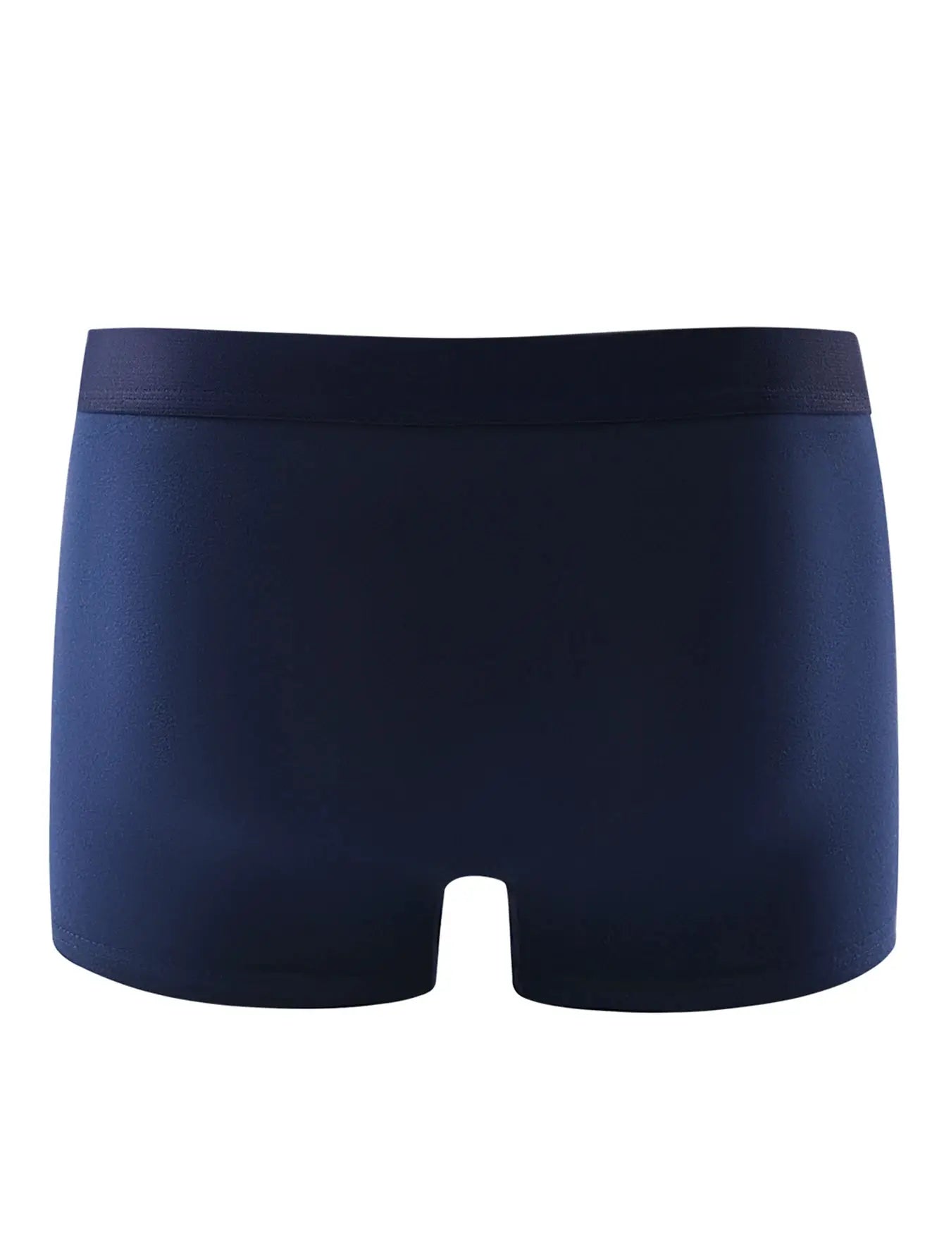 Plain navy blue men's boxer shorts with smooth stretch fabric and wide waistband.