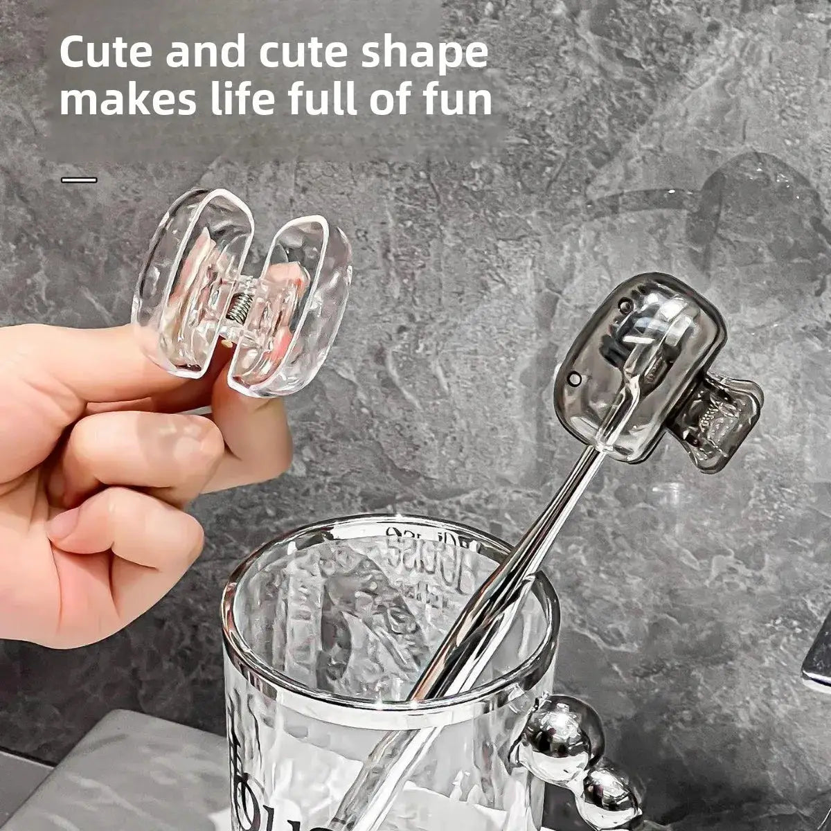 Toothbrush head covers, 2-pack color combo in clear and gray by Simples Market, durable plastic travel caps