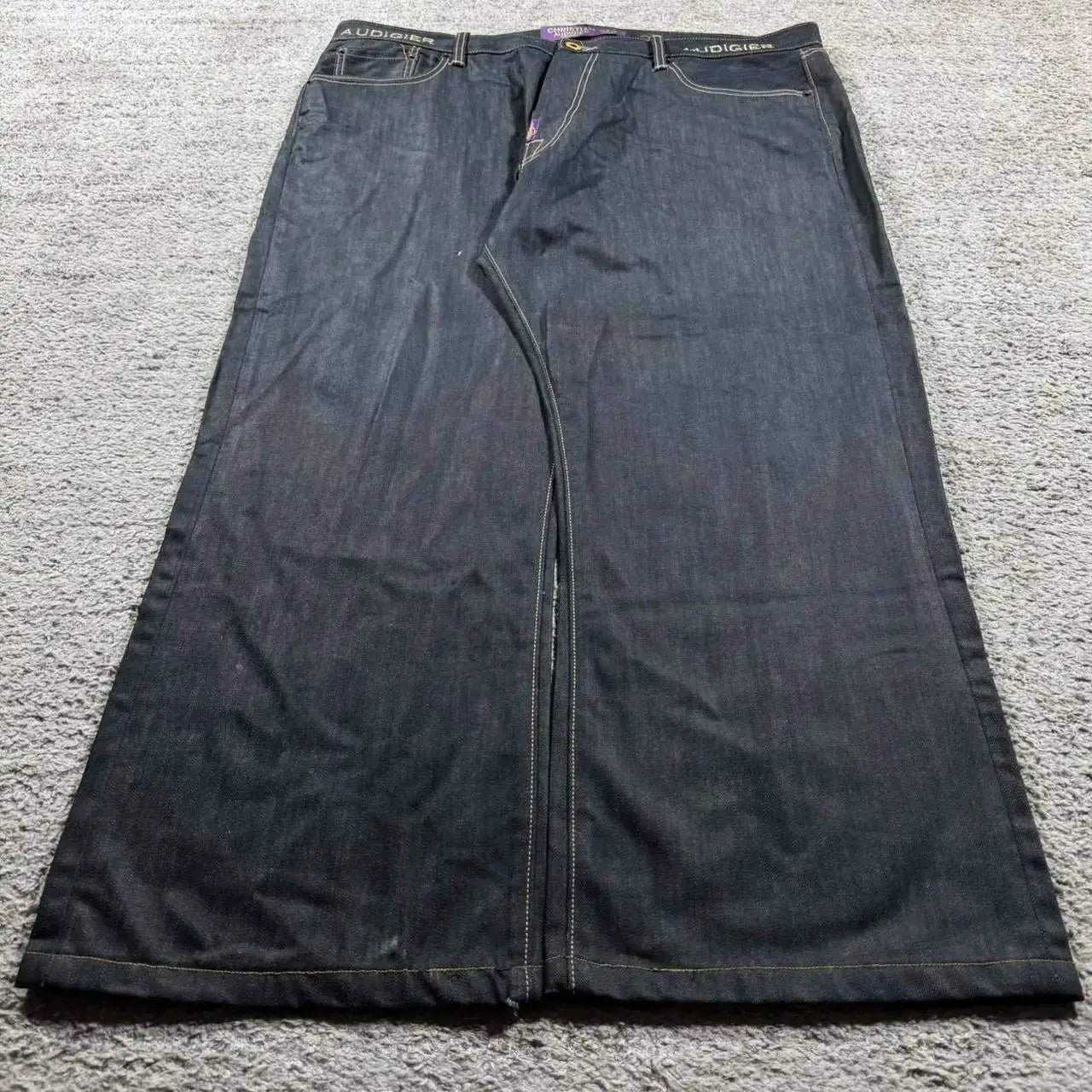 Y2K Baggy Wide Leg Jeans Embroidered Buddha Harajuku High Waist Denim