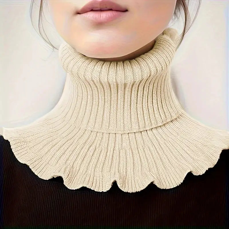 Aurora Line Black And White Knitted False Neck Scarf For Women Soft Thick Warm With Elegant Ruffle Edge
