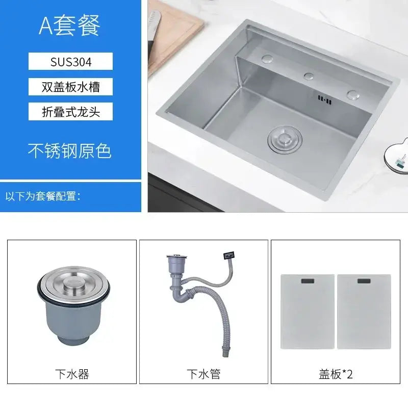 Simples Market Nano 55x45x23 cm stainless steel kitchen sink single groove with drain, pipe and two cover plates.