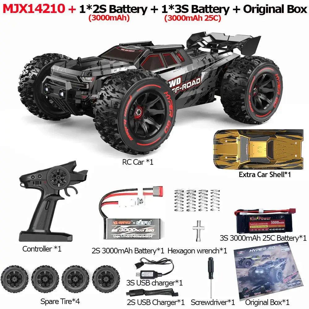 MJX 14209/14210 V3.0 1/14 RC car by Simples Market, black 4WD off-road truck with extra shell and controller