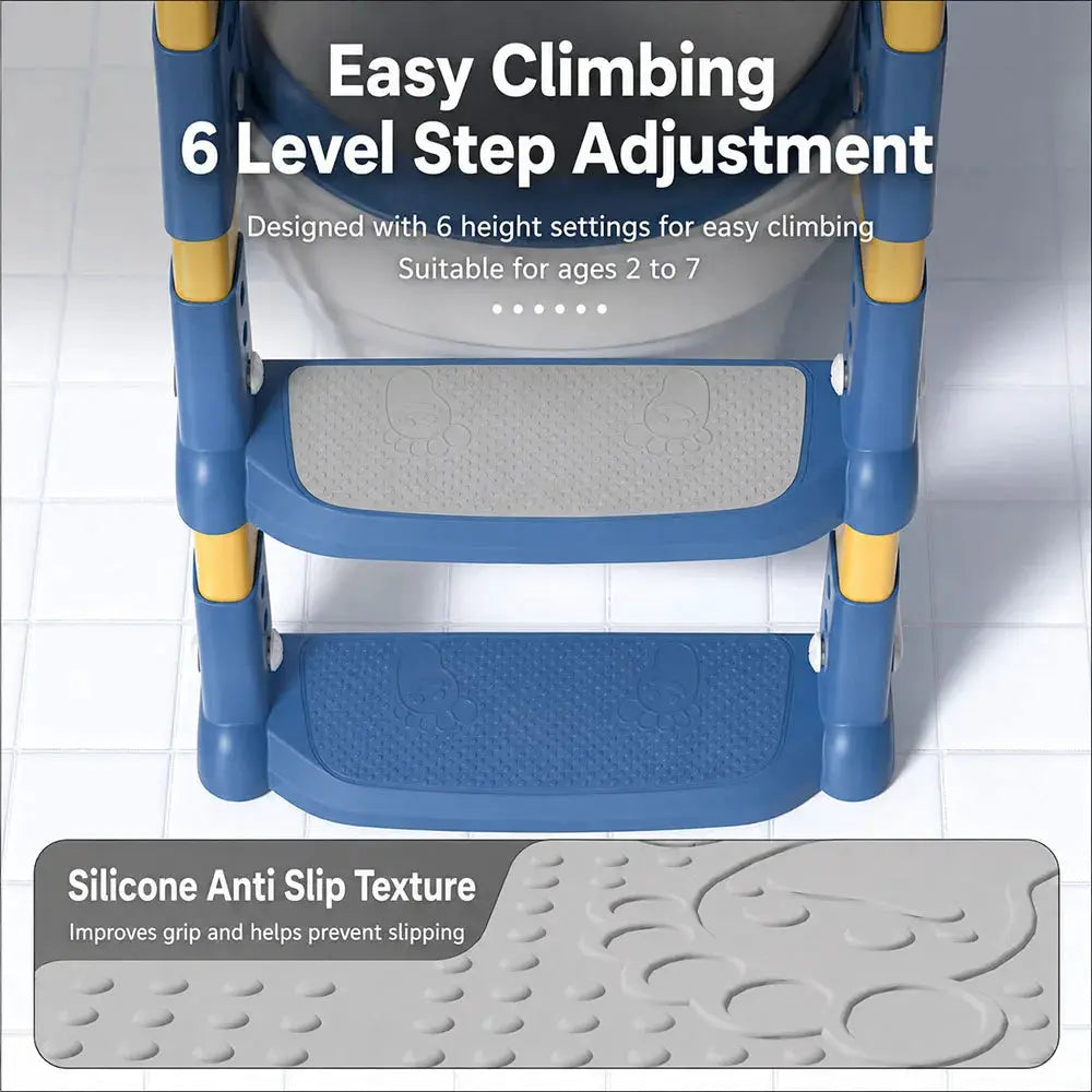 Simples Market children's toilet training step stool, blue with yellow connectors, 6-height adjustable, non-slip