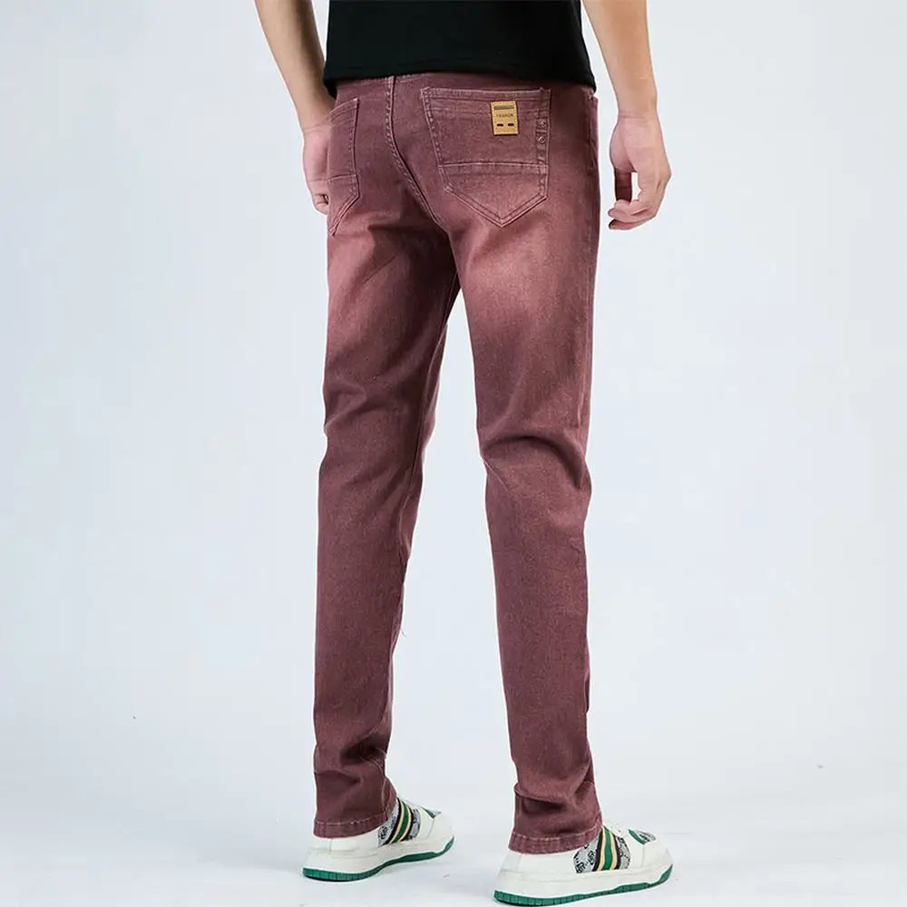 White Slim Fit Straight Jeans For Men 2025 Casual Stretch Denim Pants