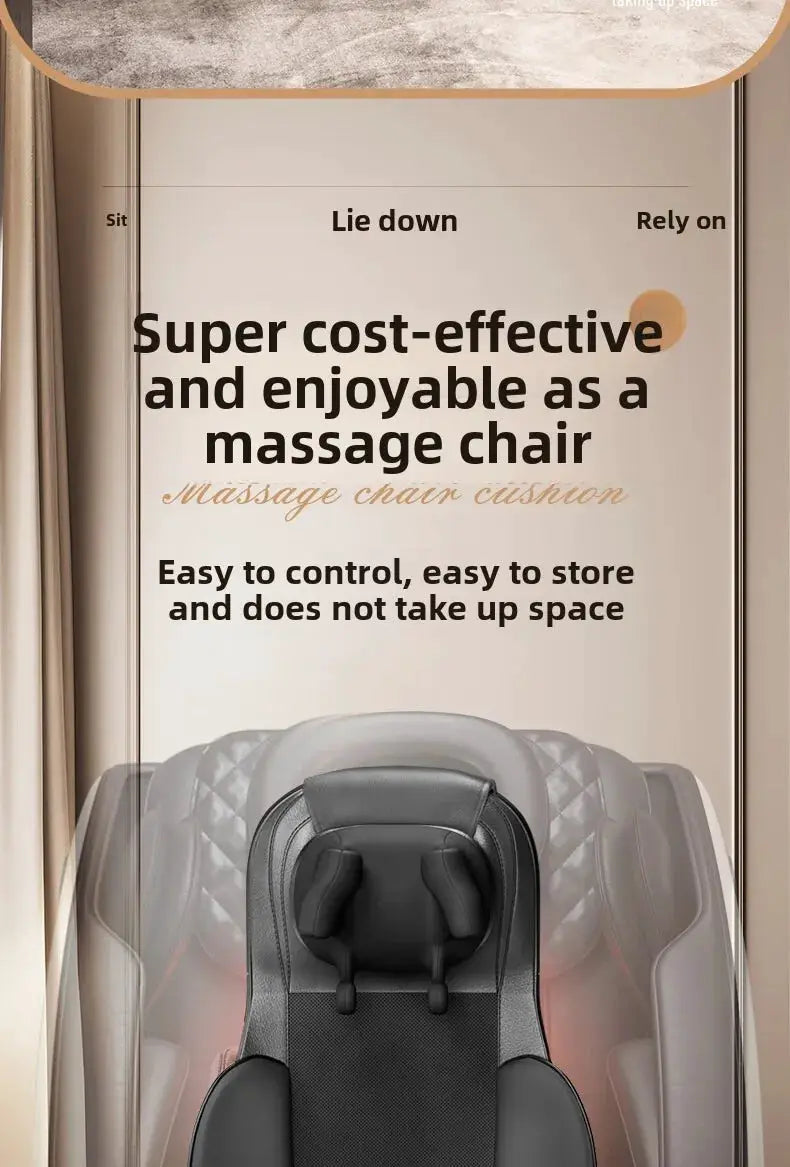 Black massage chair cushion with neck and back support for relaxation
